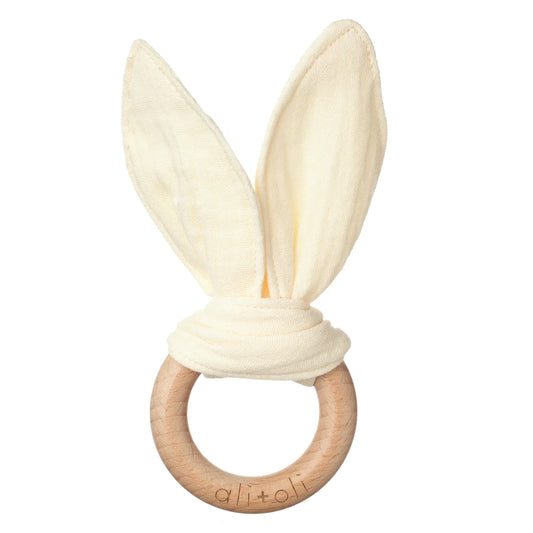 crinkle bunny ears wooden ring teether