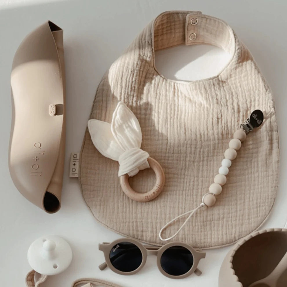 crinkle bunny ears wooden ring teether