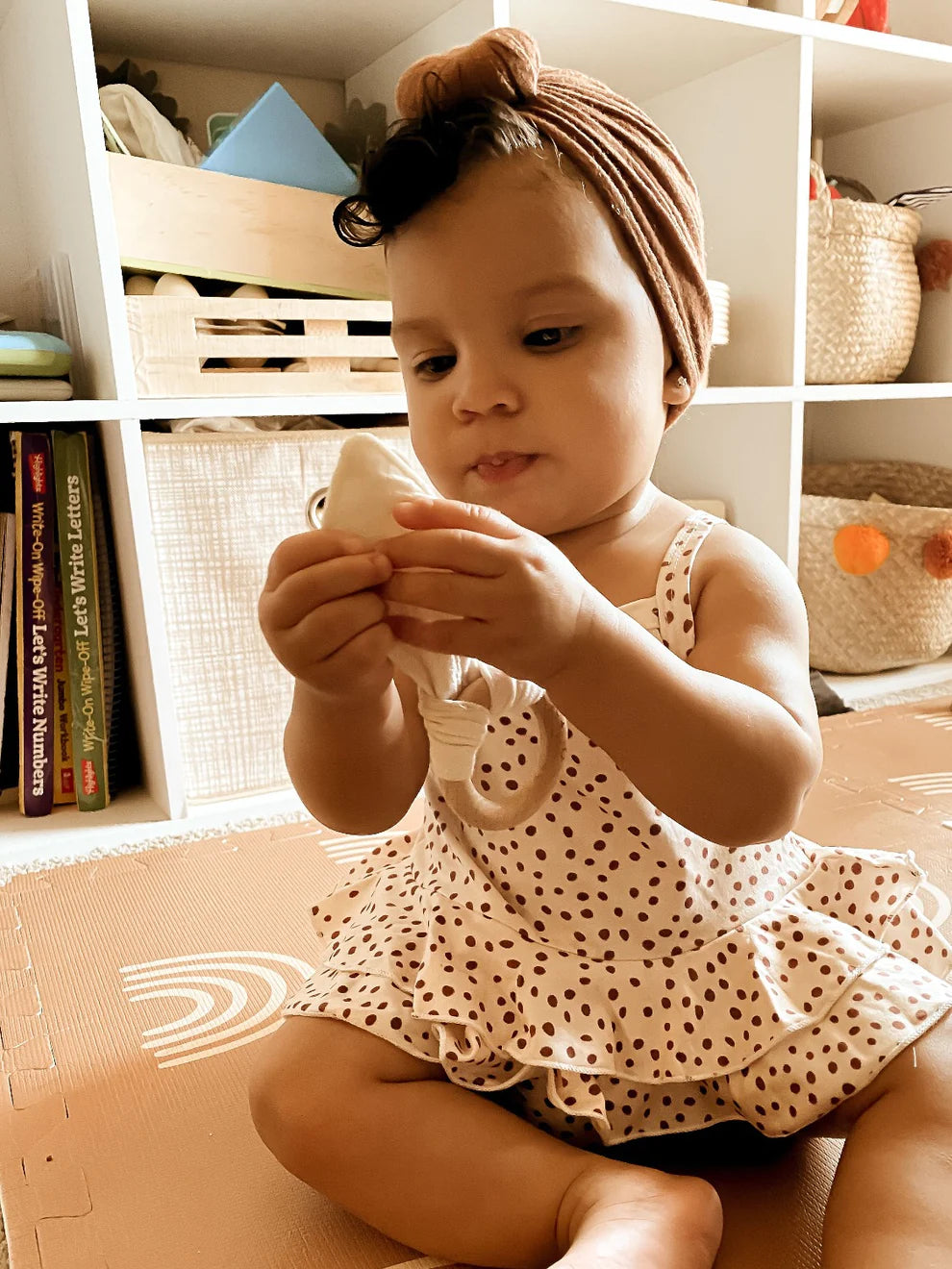 crinkle bunny ears wooden ring teether