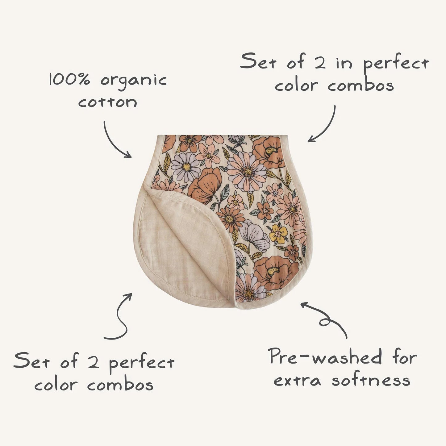 organic cotton muslin burp cloth, 2 pack