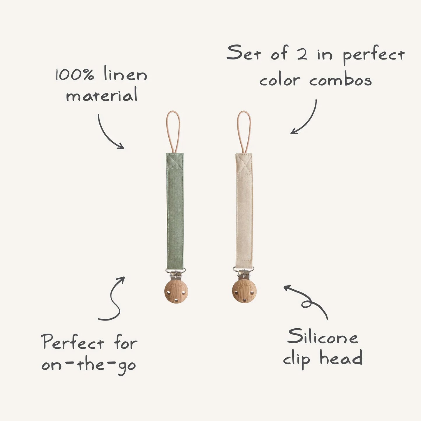 linen pacifier clip 2-pack